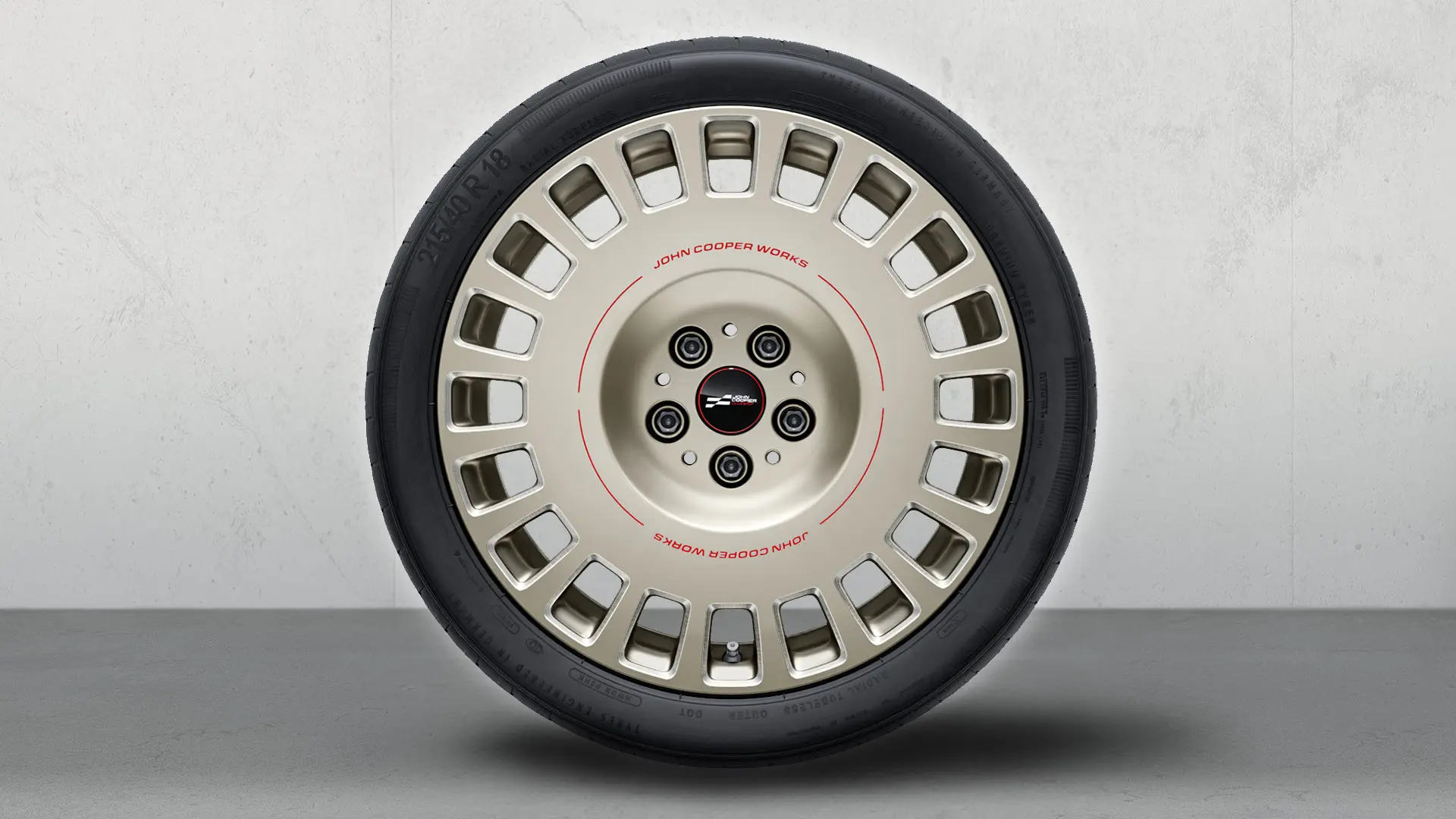 Genuine MINI JCW 18" Rallye Spoke 964 alloy wheel in Vibrant Silver and diamond-milled finish.