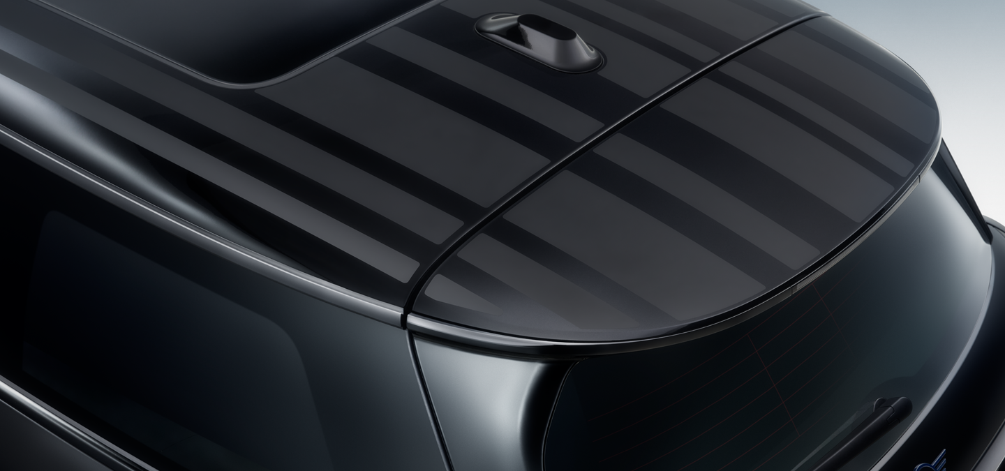Top view of the all-electric MINI Cooper Paul Smith Edition roof in black.
